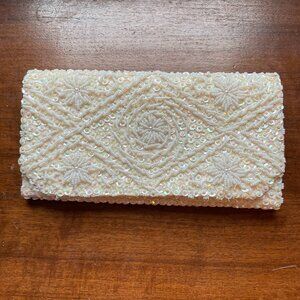 Vintage Beaded Sequin Ivory Clutch